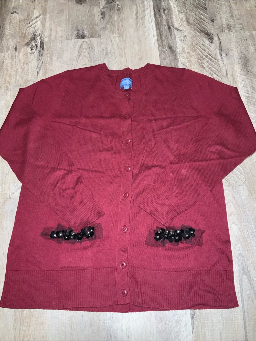 (Bin 28) Simply Vera Vera Wang, Red Cardigan with Embellished Pockets, Size L